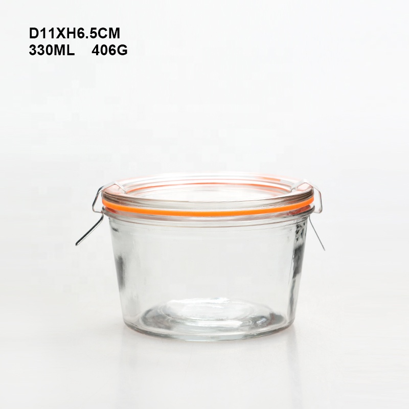 Wide mouth glass weck canning jars with clip locking glass lid