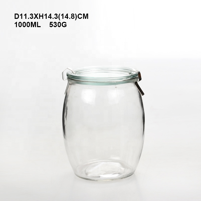 Wide mouth glass weck canning jars with clip locking glass lid
