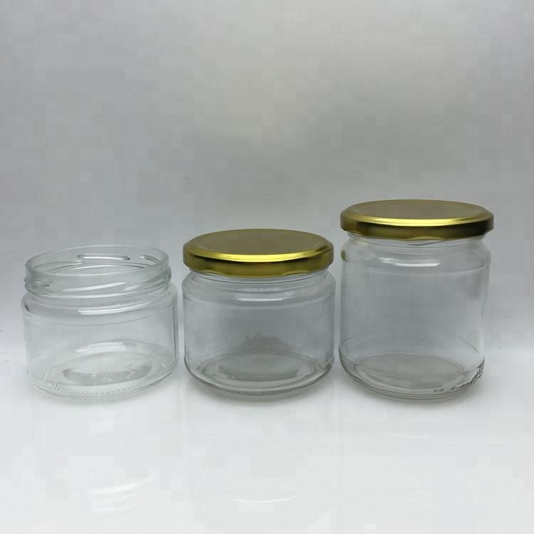 Wide mouth honey glass jam sauce jar with metal lid 250ml 300ml 350ml