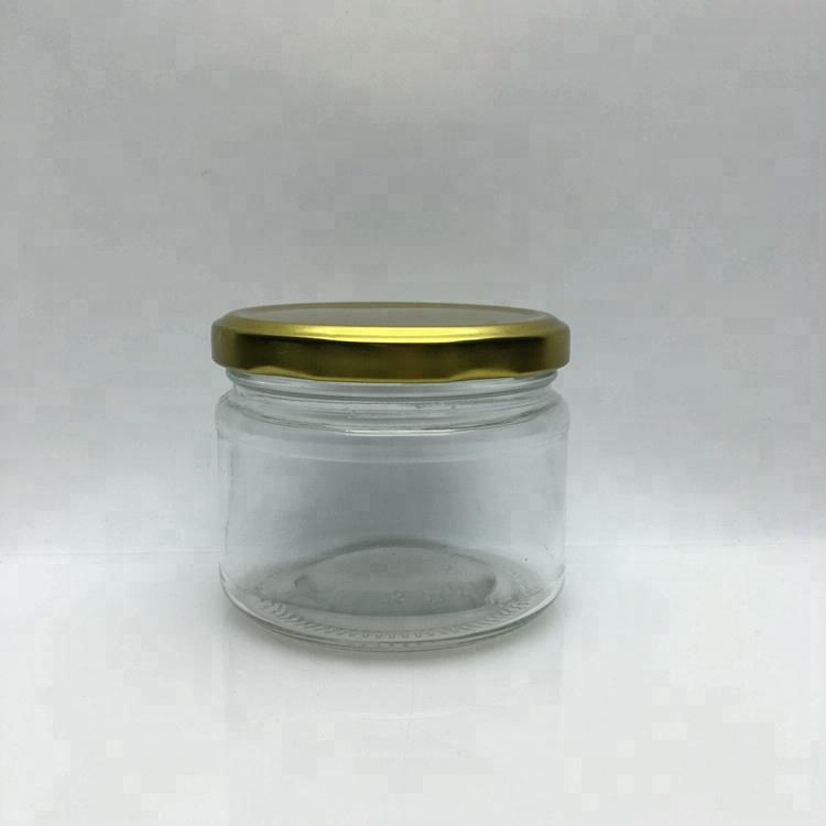 Wide mouth honey glass jam sauce jar with metal lid 250ml 300ml 350ml