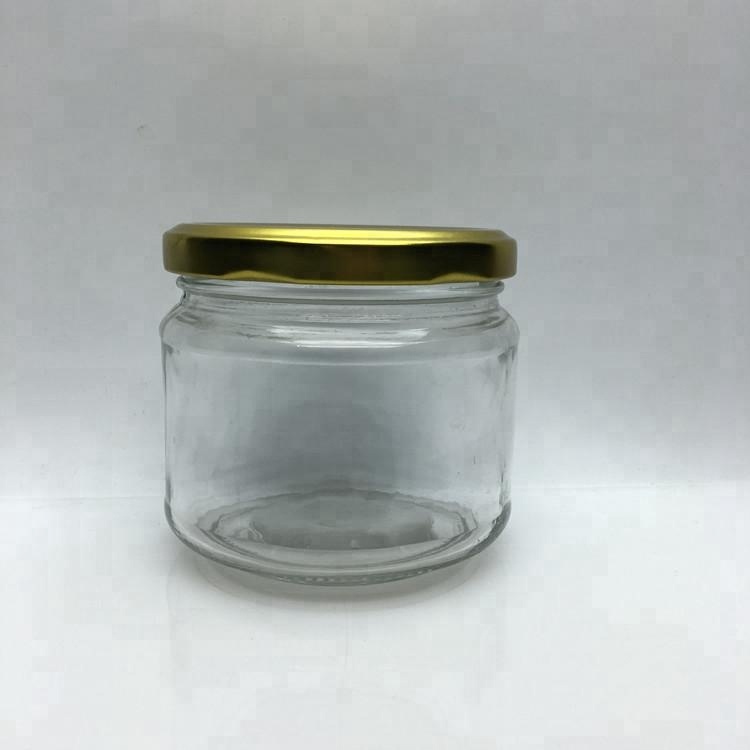 Wide mouth honey glass jam sauce jar with metal lid 250ml 300ml 350ml