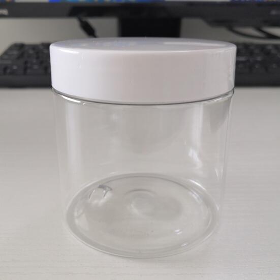 Wide mouth pet clear plastic food jars with black white silver lids 250ml 300ml 500ml for storage
