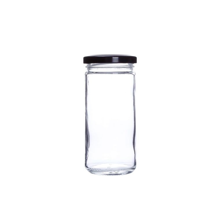 Wide mouth round half pint glass jars for caviar peanut butter with black top lid 8oz 250ml