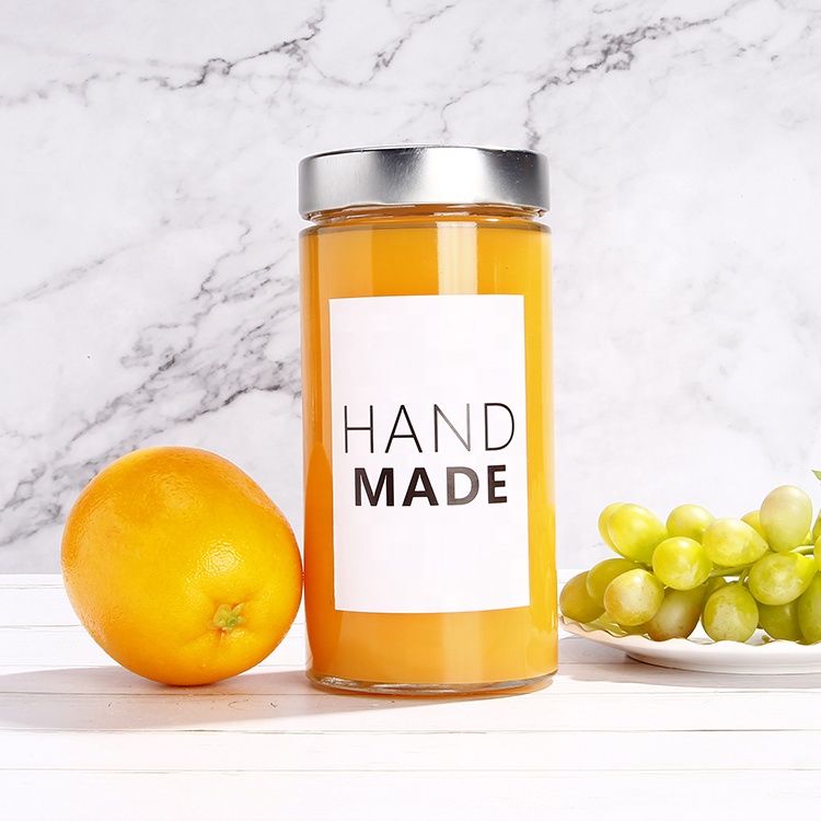 Wide mouth straight cylinder glass honey jar packing container for beverage juice with 70 cap