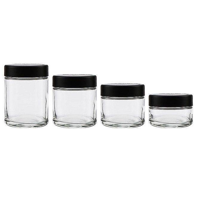Wide mouth straight glass jar 1oz 2oz 3oz 4oz  with child resistant cap