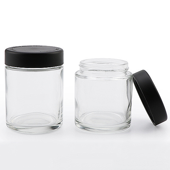 Wide mouth straight glass jar 1oz 2oz 3oz 4oz with child resistant cap