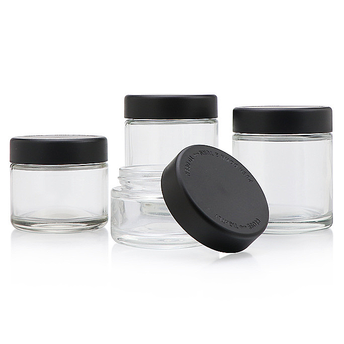Wide mouth straight glass jar 1oz 2oz 3oz 4oz with child resistant cap