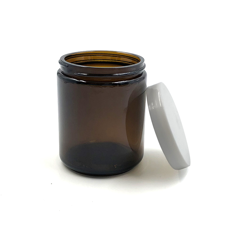 Wide mouth uv protected round 8 Ounce amber glass cream jar