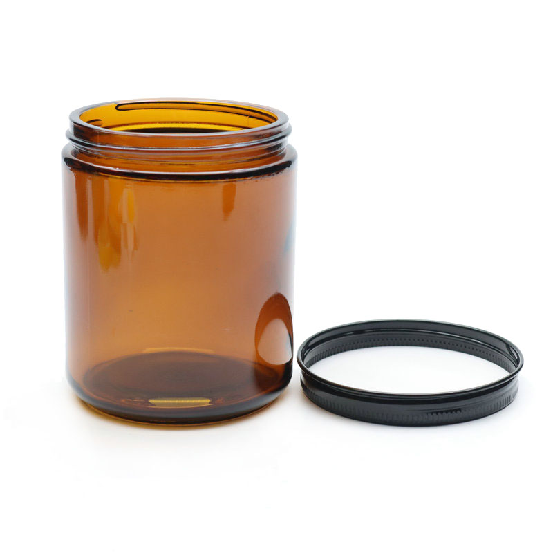 Wide mouth uv protected round 8 Ounce amber glass cream jar