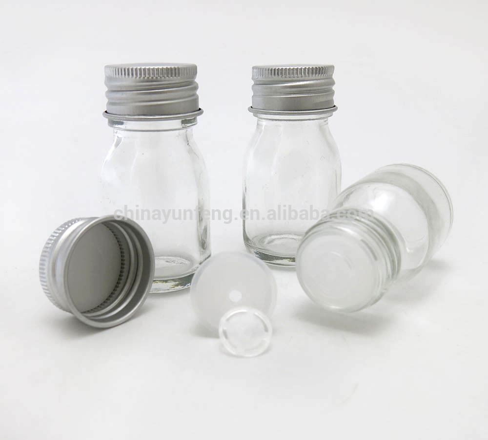 Wide open mouth 30ml boston round glass bottle with stopper and metal screw lids