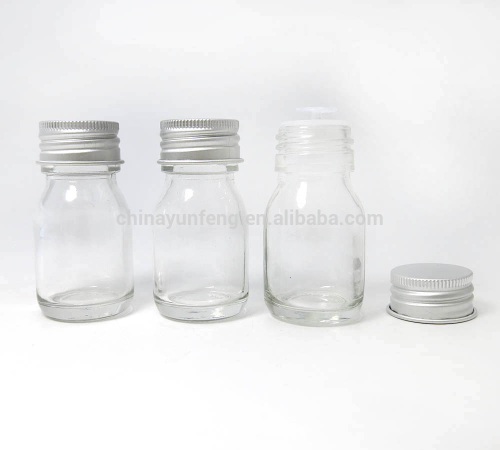 Wide open mouth 30ml boston round glass bottle with stopper and metal screw lids