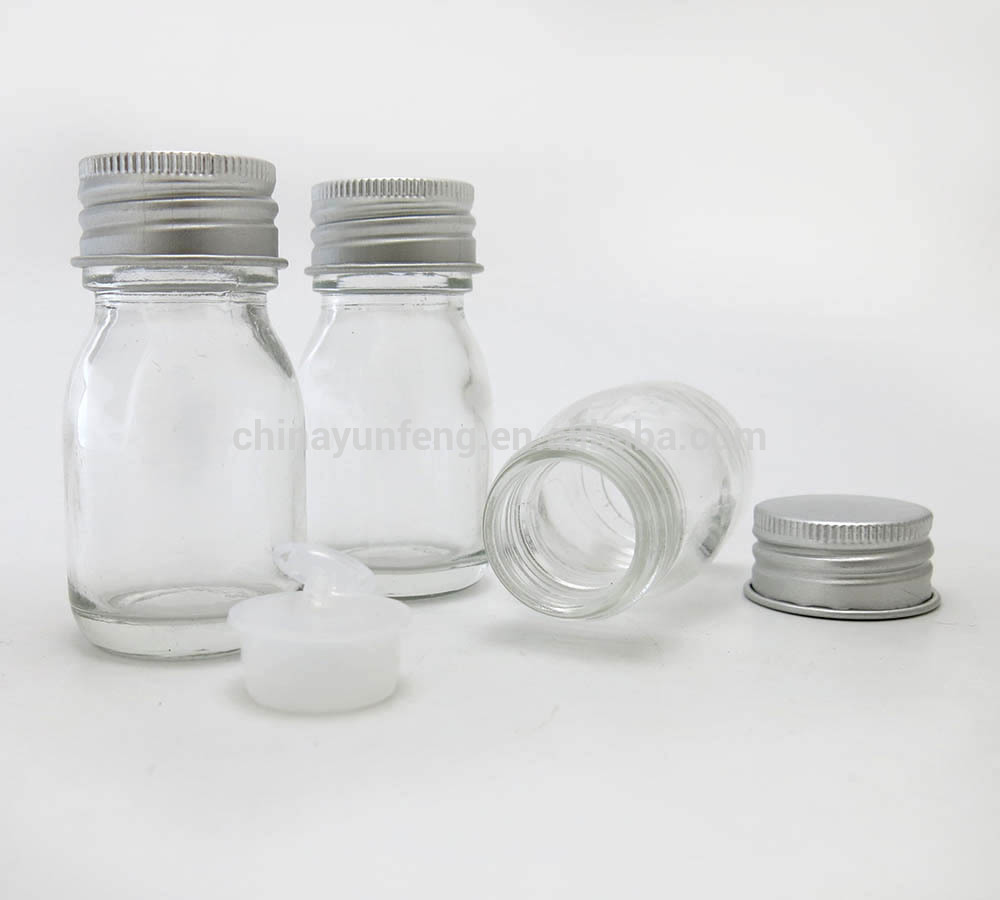 Wide open mouth 30ml boston round glass bottle with stopper and metal screw lids