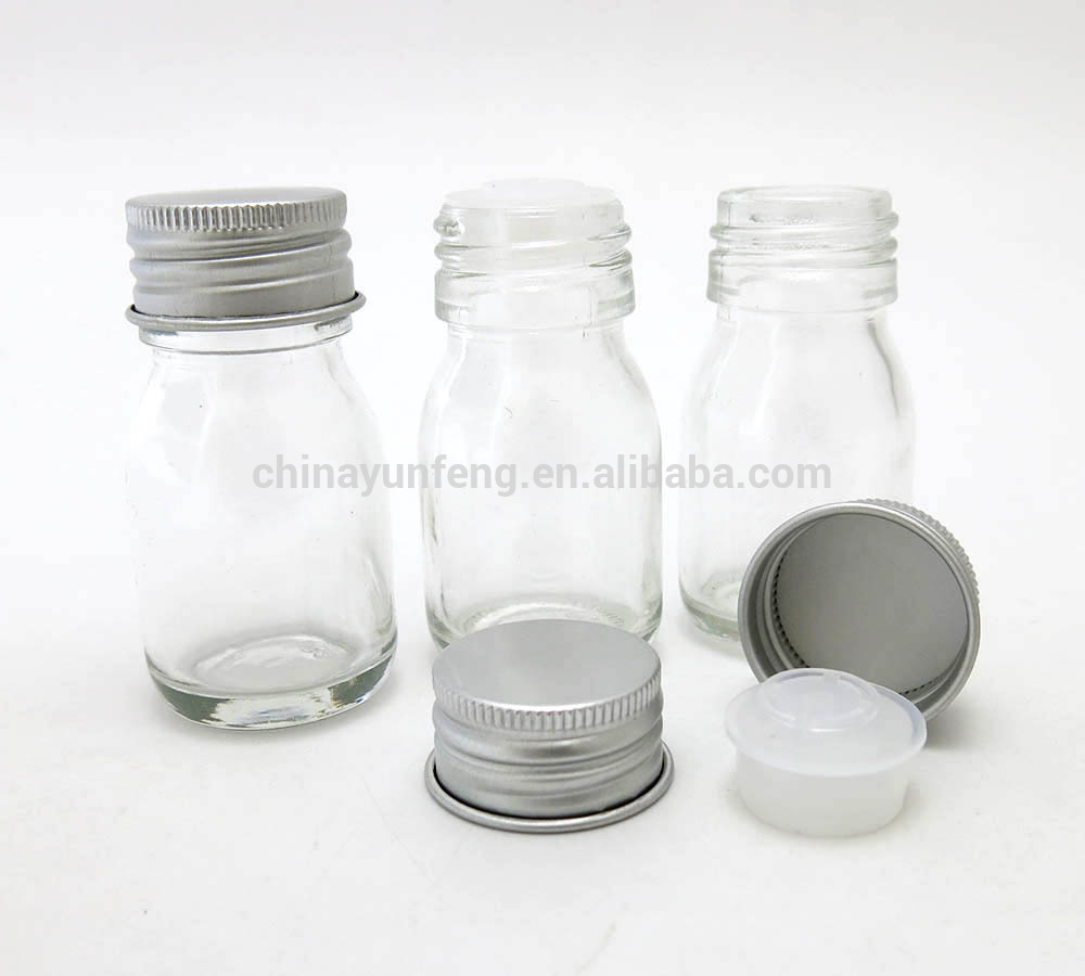 Wide open mouth 30ml boston round glass bottle with stopper and metal screw lids