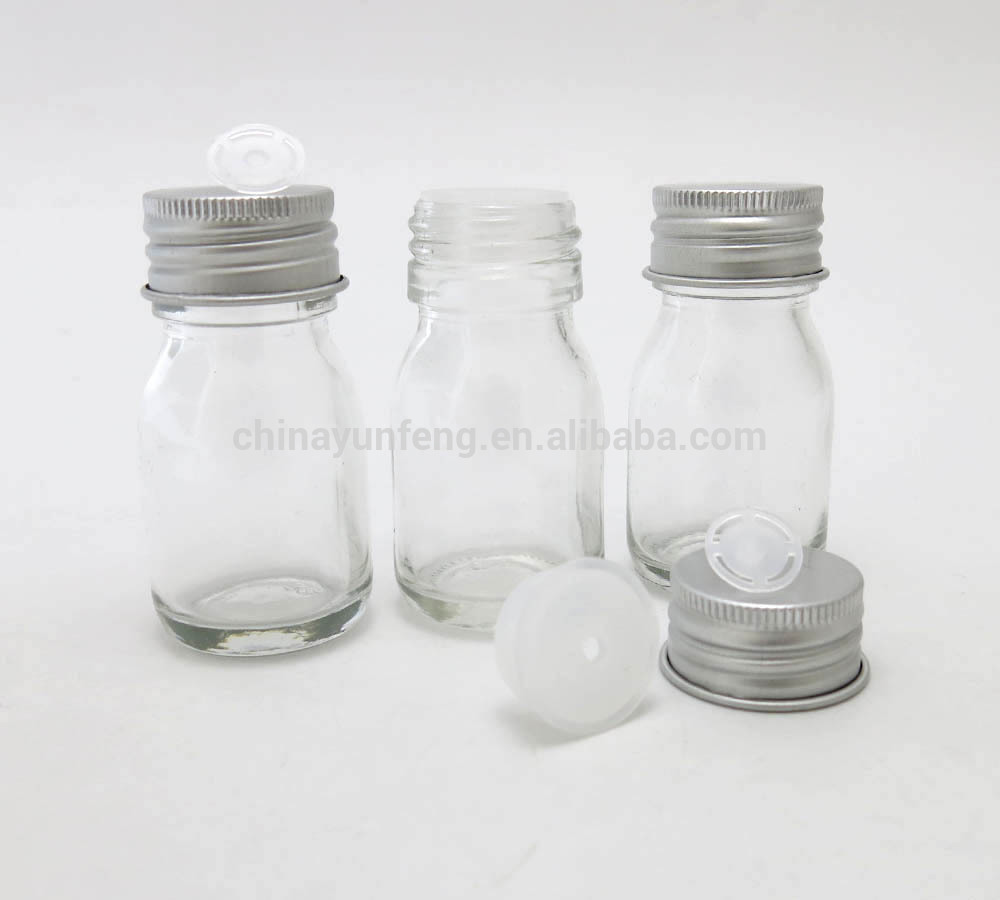 Wide open mouth 30ml boston round glass bottle with stopper and metal screw lids