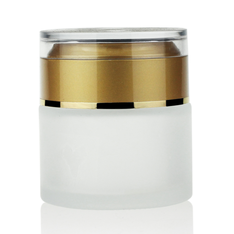 Widely Use Cosmetic Packaging Containers Frosted Glass Body Cream Jar With Golden Lid