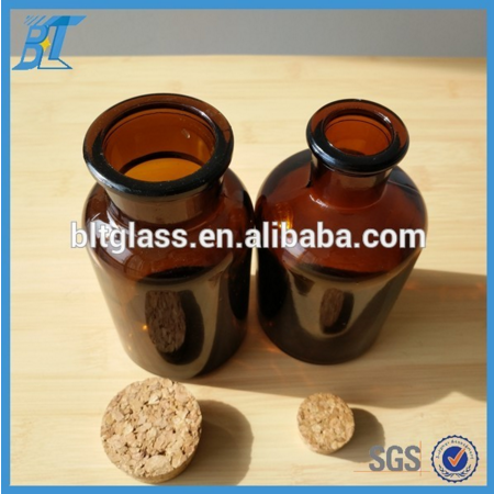 Width and small mouth glass jar with wood cork stopper reagent bottles 125ml
