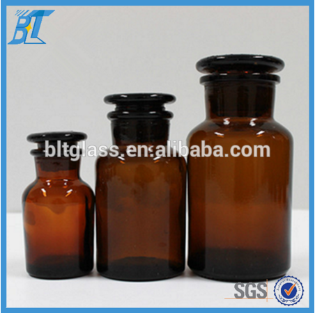 Width and small mouth glass jar with wood cork stopper reagent bottles 125ml