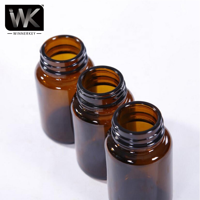 Winnerkey 100ml 120ml 150ml cylinder medicine amber capsule syrup glass bottle with metal cap