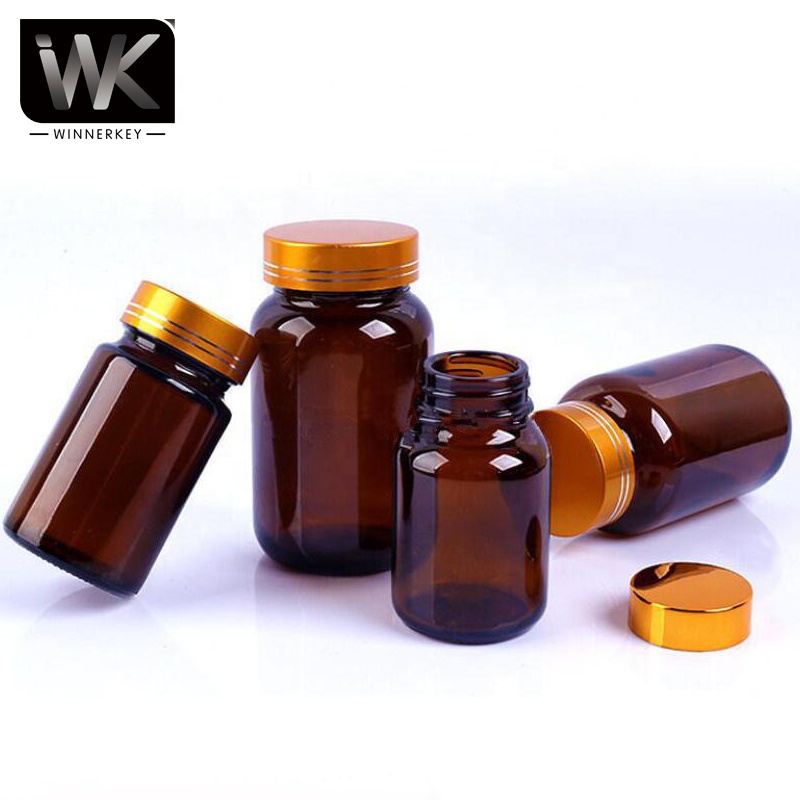 Winnerkey 100ml 120ml 150ml cylinder medicine amber capsule syrup glass bottle with metal cap