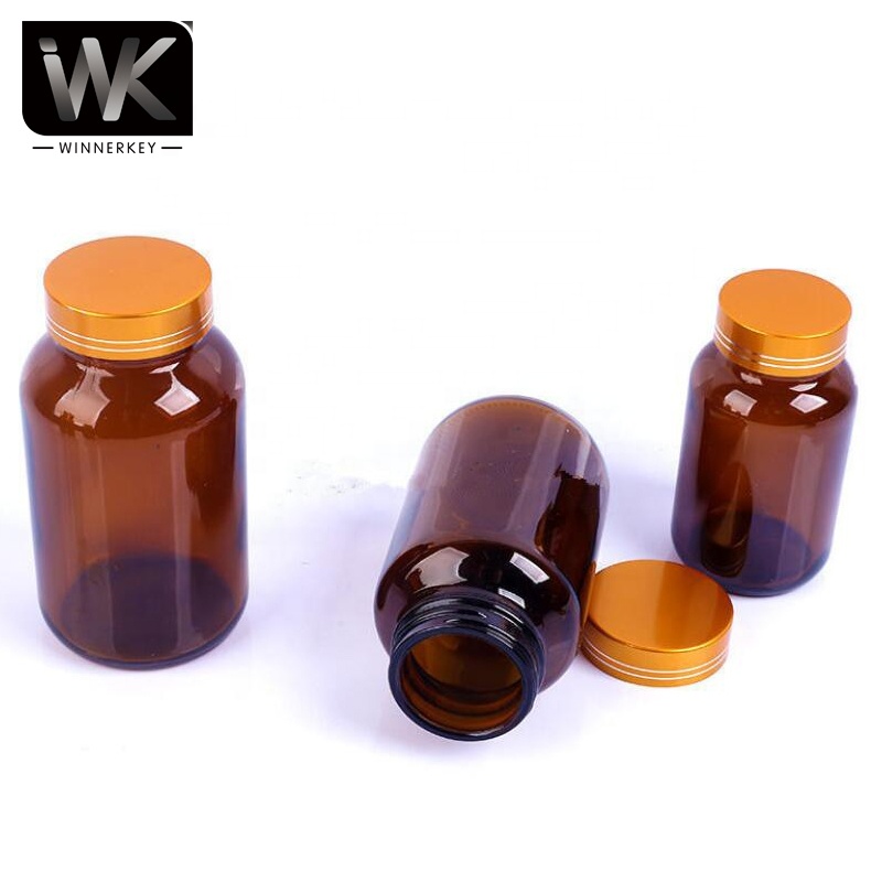 Winnerkey 100ml 120ml 150ml cylinder medicine amber capsule syrup glass bottle with metal cap