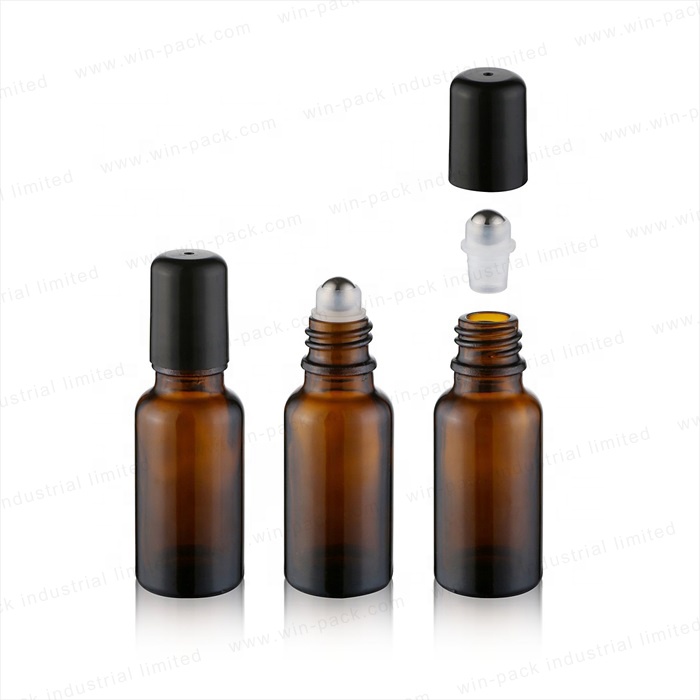 Winpack Amber 10ml Cosmetic Roll on Bottle Essential Oil Glass with Black Cap Screen Printing Personal Care Screw Cap