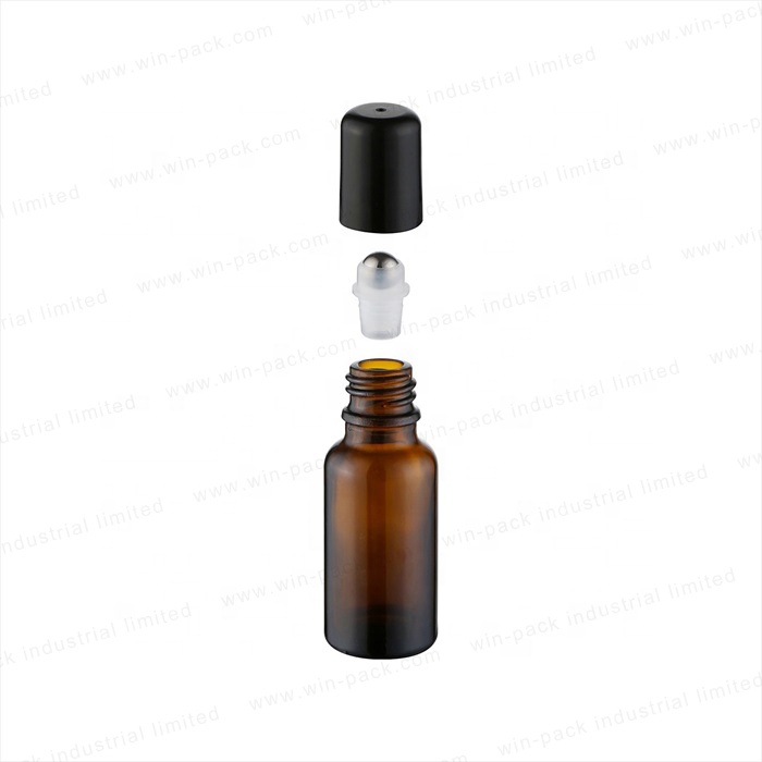 Winpack Amber 10ml Cosmetic Roll on Bottle Essential Oil Glass with Black Cap Screen Printing Personal Care Screw Cap