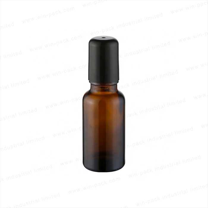 Winpack Amber 10ml Cosmetic Roll on Bottle Essential Oil Glass with Black Cap Screen Printing Personal Care Screw Cap