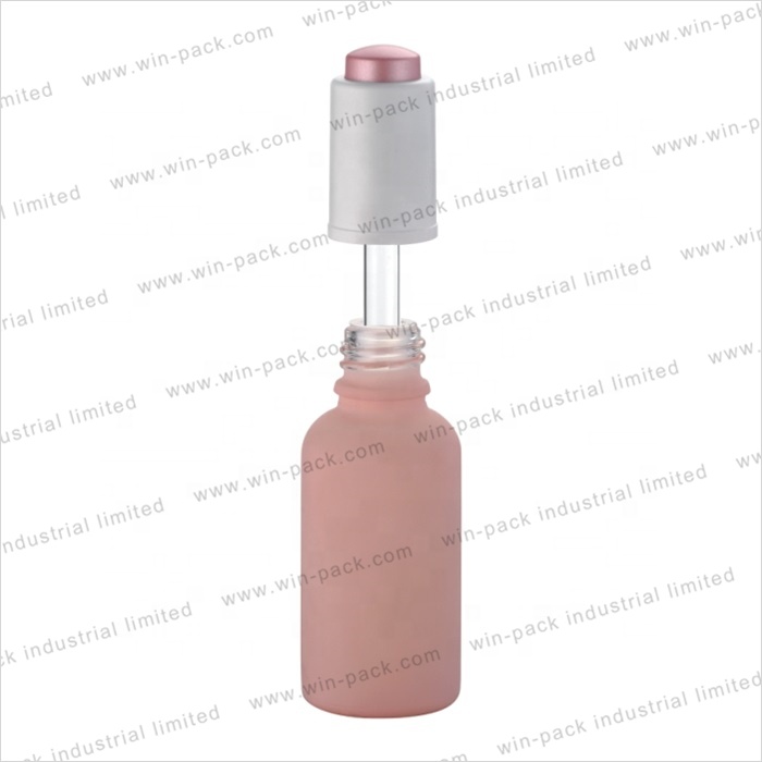 Winpack China Supplier Soft Touch Cosmetic Bottle Pink Glass Metal Cap Ribbed Dropper
