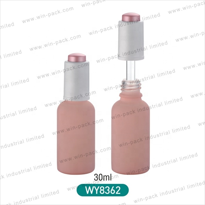 Winpack China Supplier Soft Touch Cosmetic Bottle Pink Glass Metal Cap Ribbed Dropper