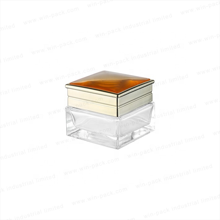 Winpack Jar Square Cream Glass Luxury Acrylic Cap 30g with Gold Skin Care Cream Screen Printing Personal Care Screw Cap