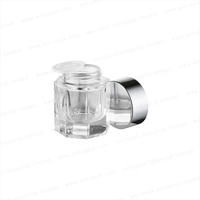 Winpack Jar Square Cream Glass Luxury Acrylic Cap 30g with Gold Skin Care Cream Screen Printing Personal Care Screw Cap