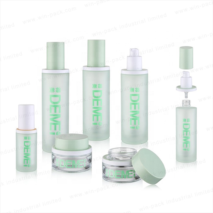 Winpack frost body lotion bottle spray blue color empty lotion bottle cosmetic with plastic matte white pump