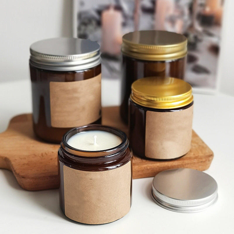 With Metal Lid Empty 8oz Matte Amber Candle Jar, Glass Jar With Screw Top Lid