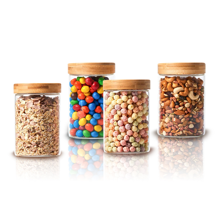 Wonderful Wide Mouth Large Capacity Acacia Wood Glass Jar Cereal Storage Container With Wooden Lid