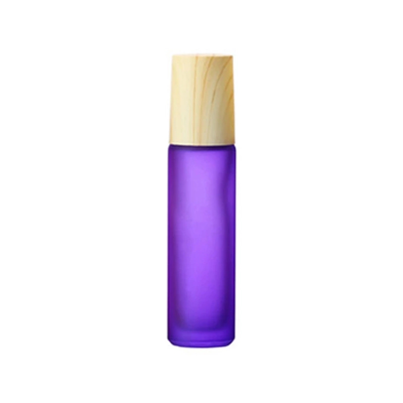 Wood Grain  Lid Empty Thick Glass Roller Bottle 10ml Stainless Steel Glass Roll On Bottle