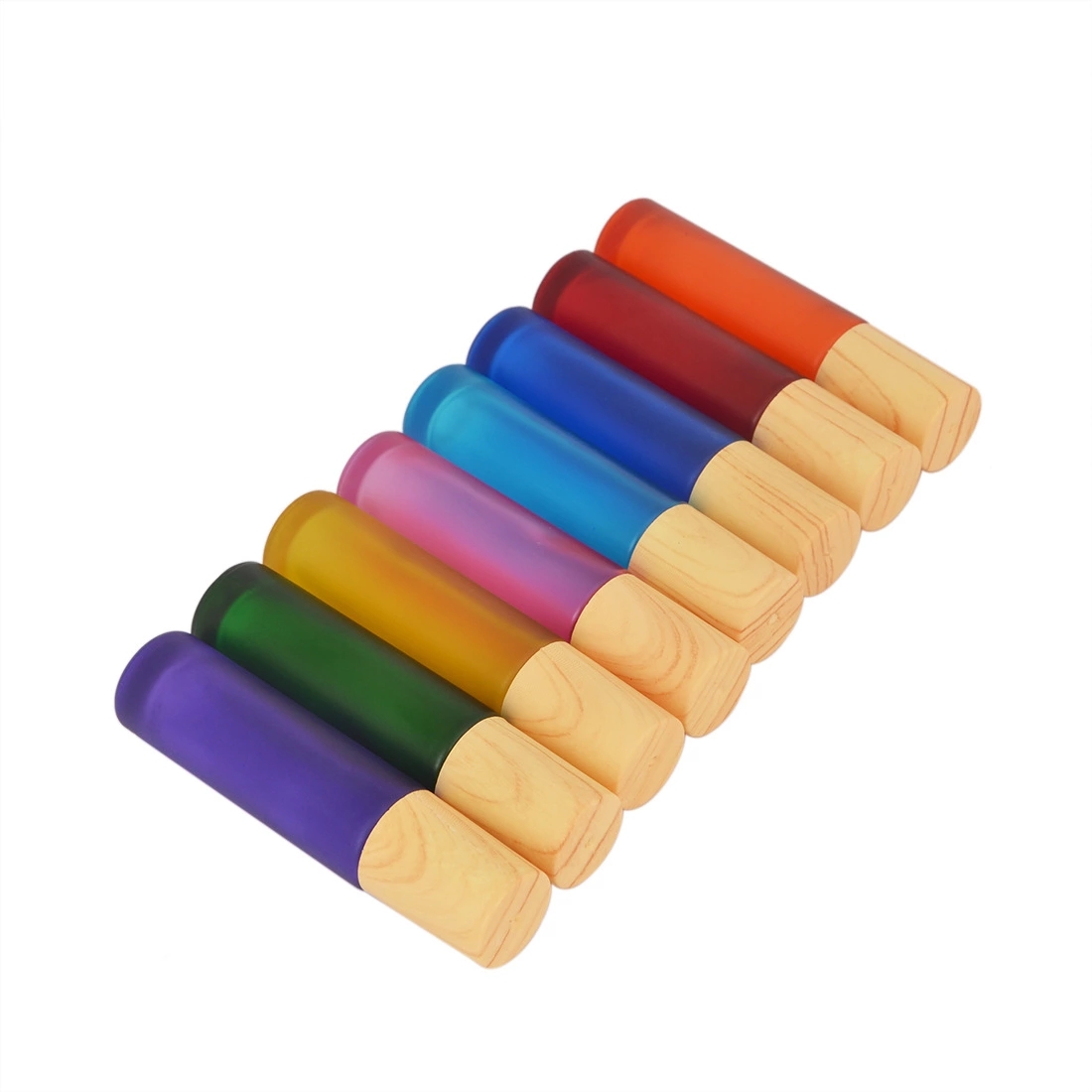 Wood Grain Lid Empty Thick Glass Roller Bottle 10ml Stainless Steel Glass Roll On Bottle