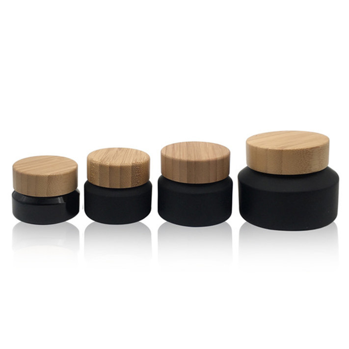 Wood Screw Top Frosted Glass Bamboo Lid Jar Cosmetic Use