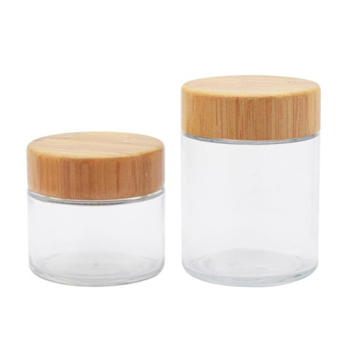 Wood Screw Top Frosted Glass Bamboo Lid Jar Cosmetic Use