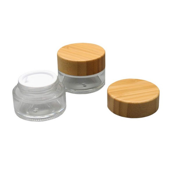 Wood Screw Top Frosted Glass Bamboo Lid Jar Cosmetic Use