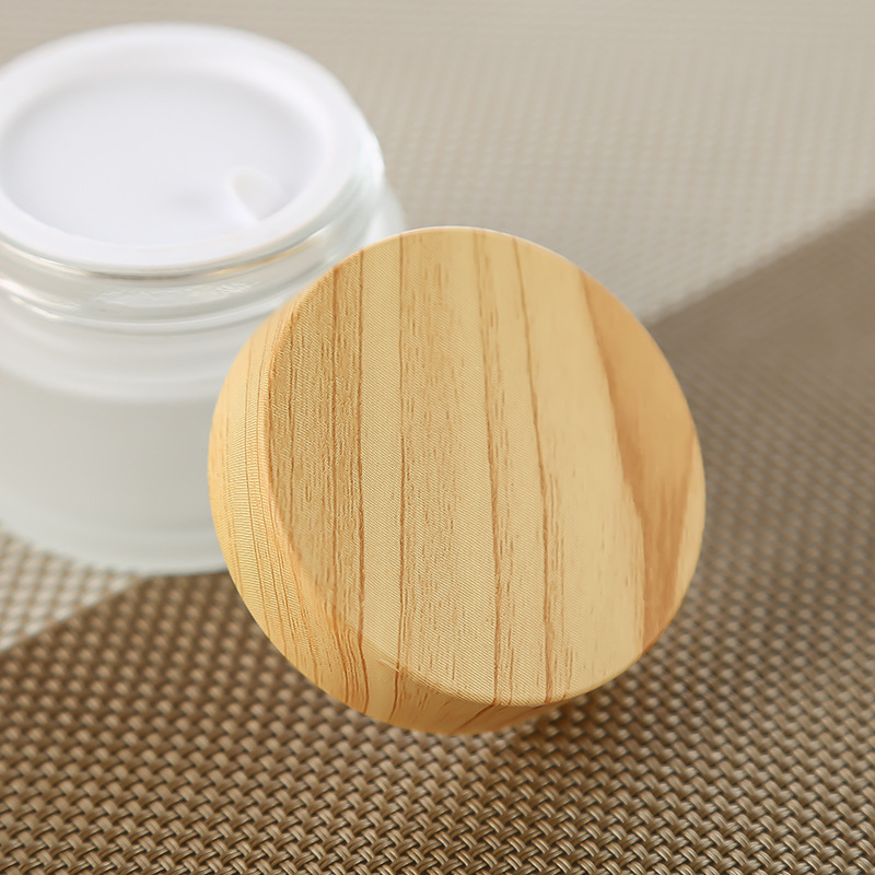 Wood grain cover frosted glass 50g round cream bottle 100ml fine spray top 120ml cosmetics separate bottle