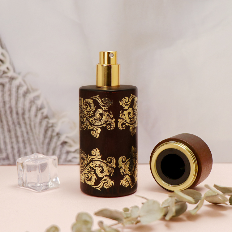 Wooden 50ml arabic round shape perfume glass bottle with magnetic cap