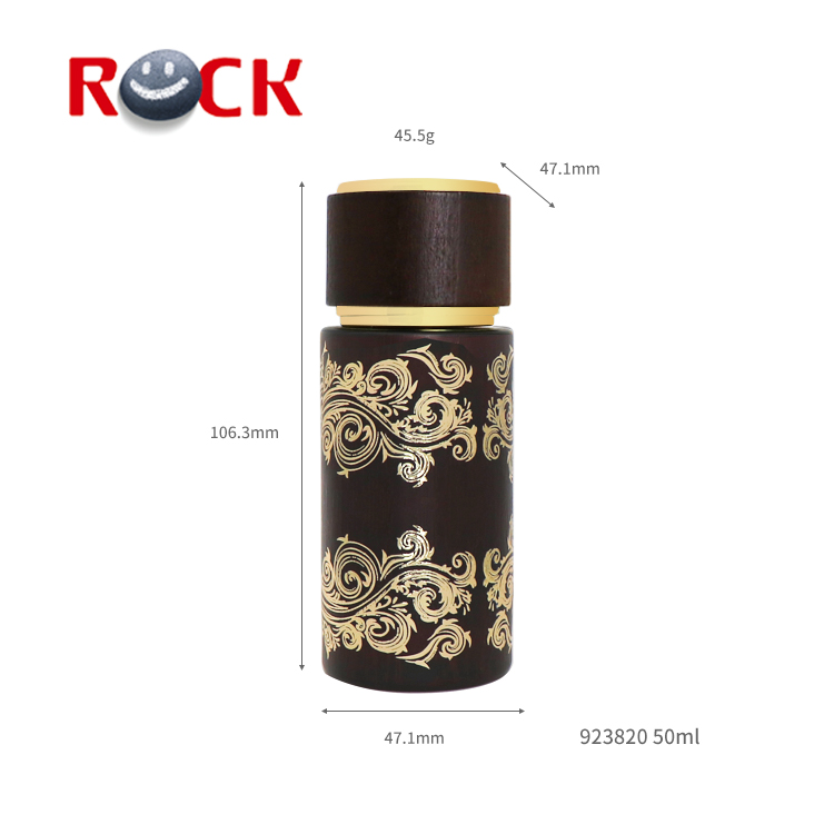 Wooden 50ml arabic round shape perfume glass bottle with magnetic cap