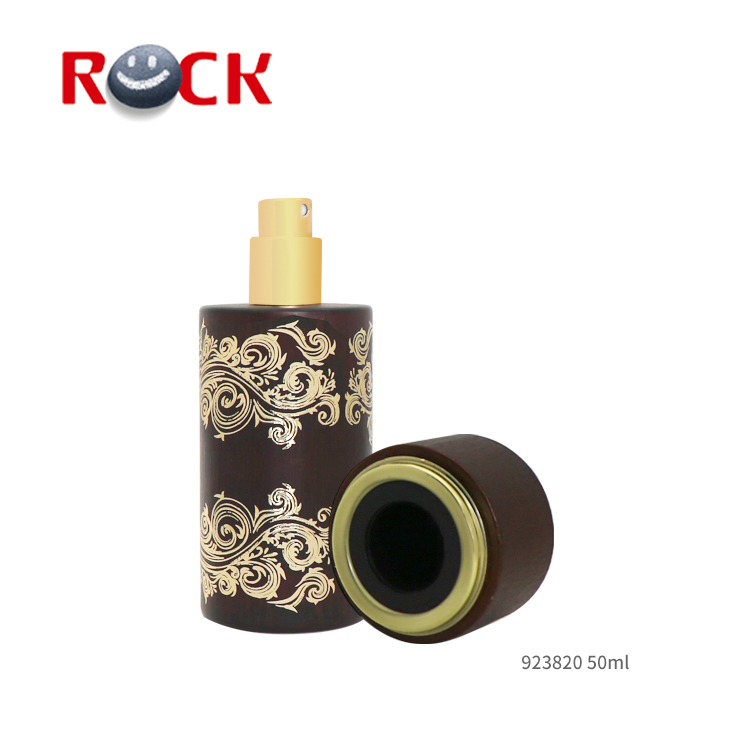 Wooden 50ml arabic round shape perfume glass bottle with magnetic cap