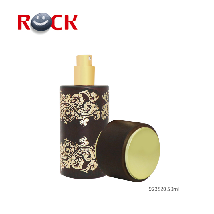 Wooden 50ml arabic round shape perfume glass bottle with magnetic cap