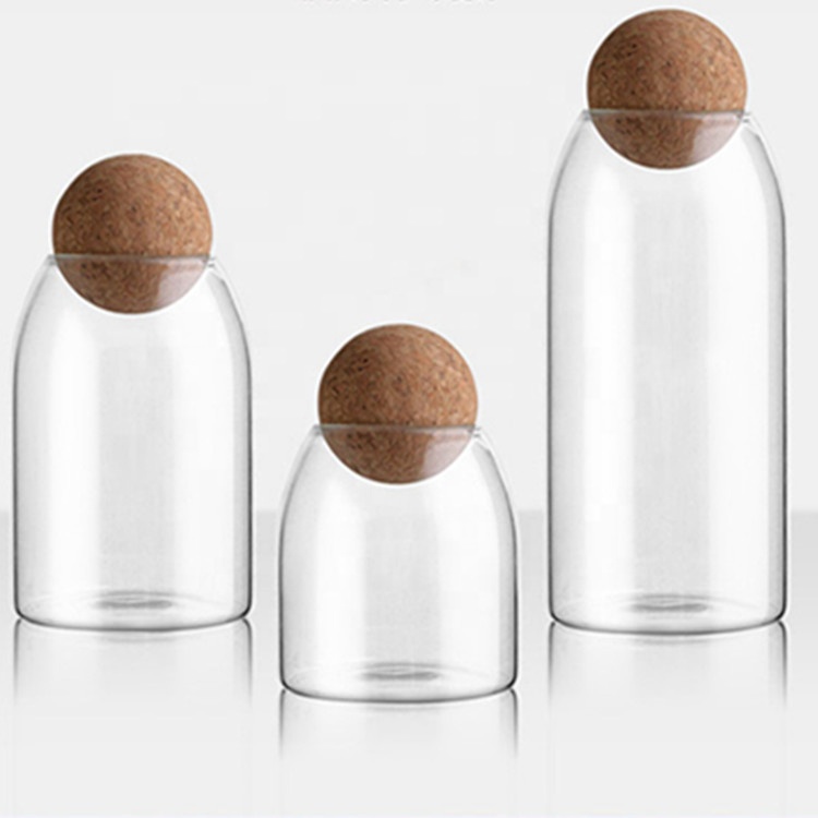 Wooden Ball Stopper Borosilicate Glassjar Custom Big Glass Container