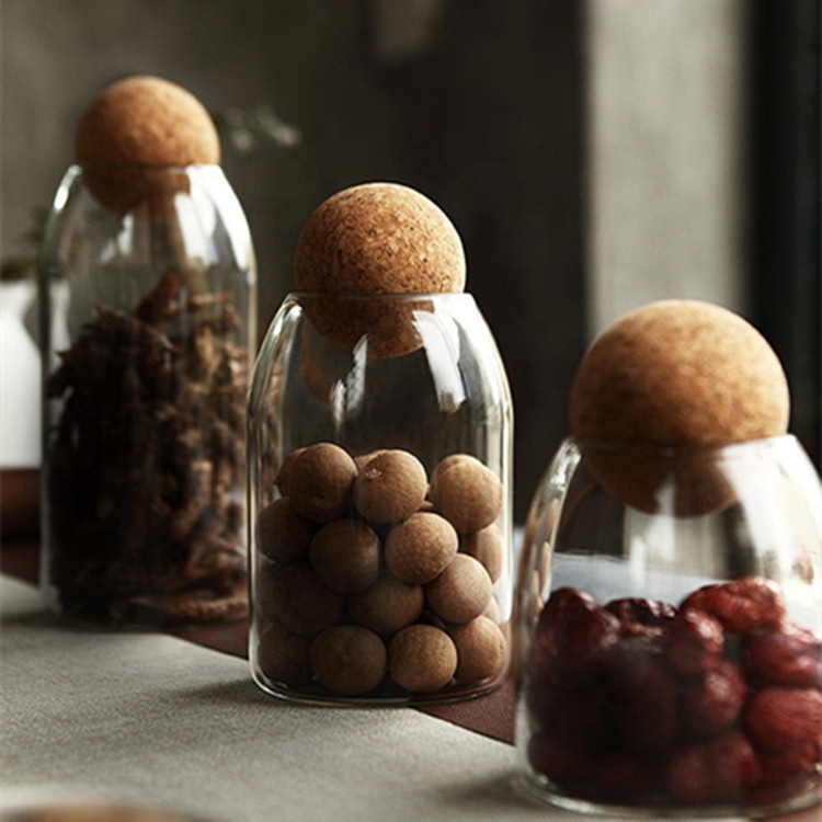 Wooden Ball Stopper Borosilicate Glassjar Custom Big Glass Container