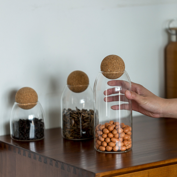 Wooden Ball Stopper Borosilicate Glassjar Custom Big Glass Container