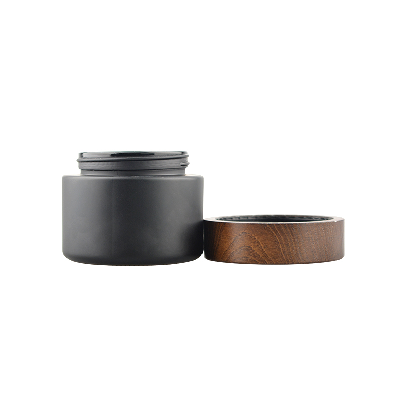 Wooden Bamboo Cap And Dropper Black Glass Bottle