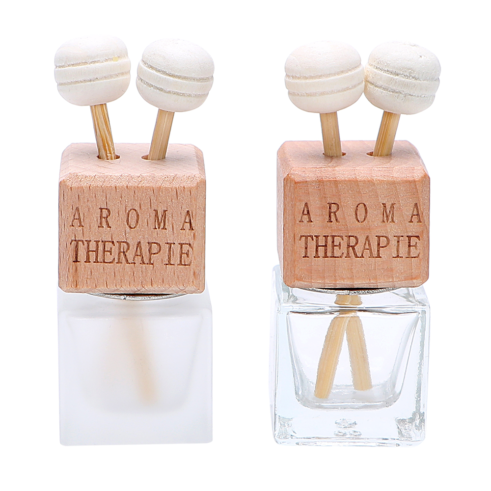 Wooden Cap car Interior Decoration Liquid Glass Empty Hanging Car Air Perfume Bottle 10ml