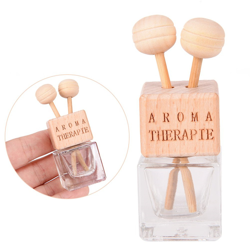 Wooden Cap car Interior Decoration Liquid Glass Empty Hanging Car Air Perfume Bottle 10ml